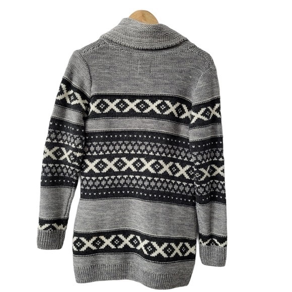 Wool Blend Knitted Fair Isle Pattern Fitted Cardigan Sweater Nordic Sweater - Picture 3 of 7